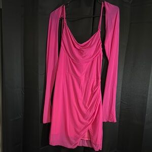 Chic Hot Pink Draped Dress